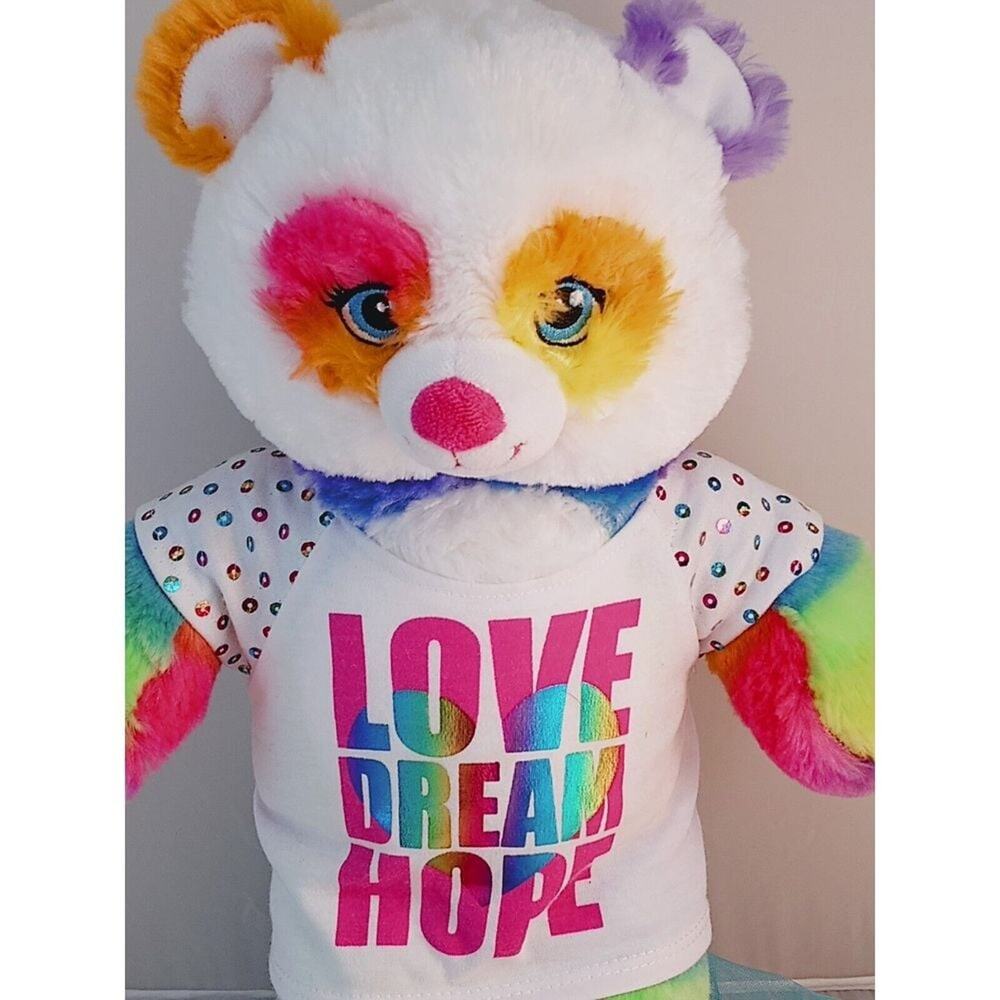 Build A Bear Workshop BAB Rainbow Panda Tye Dye Plush 16 In Stuffed With Outfit